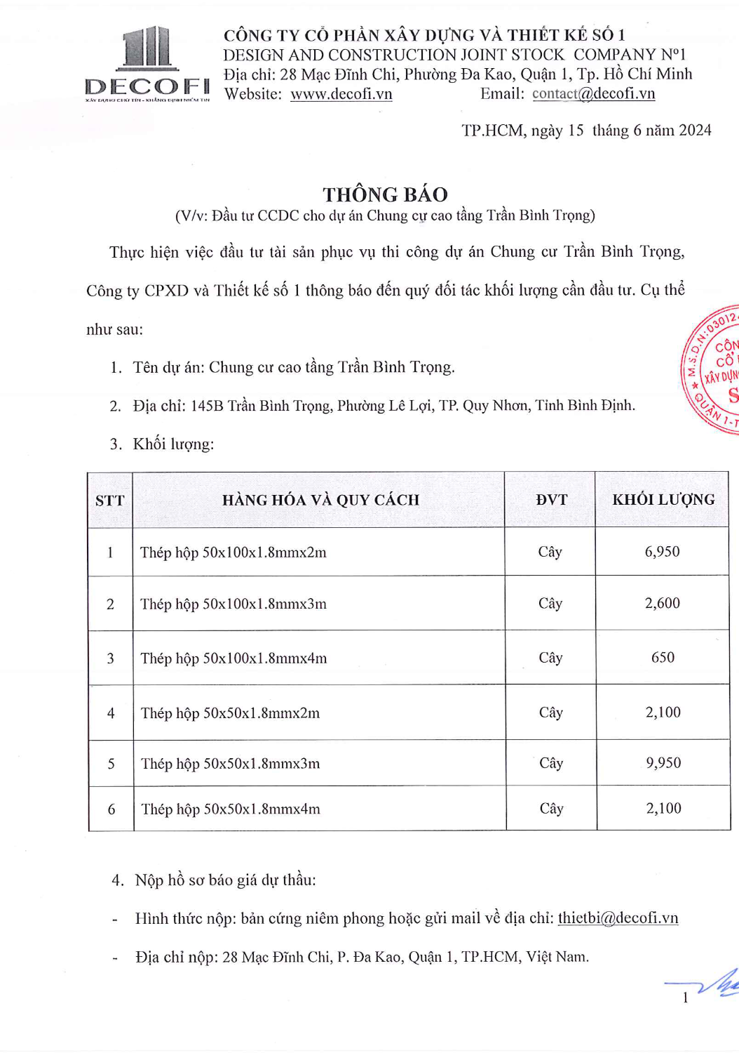 20240615 DCF THBI THONG BAO VV DAU TU TB Page 1
